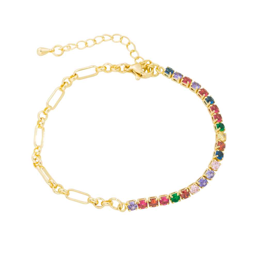 Elegant Color Block Copper Gold Plated Zircon Bracelets 1 Piece