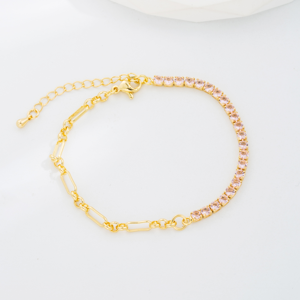 Elegant Color Block Copper Gold Plated Zircon Bracelets 1 Piece