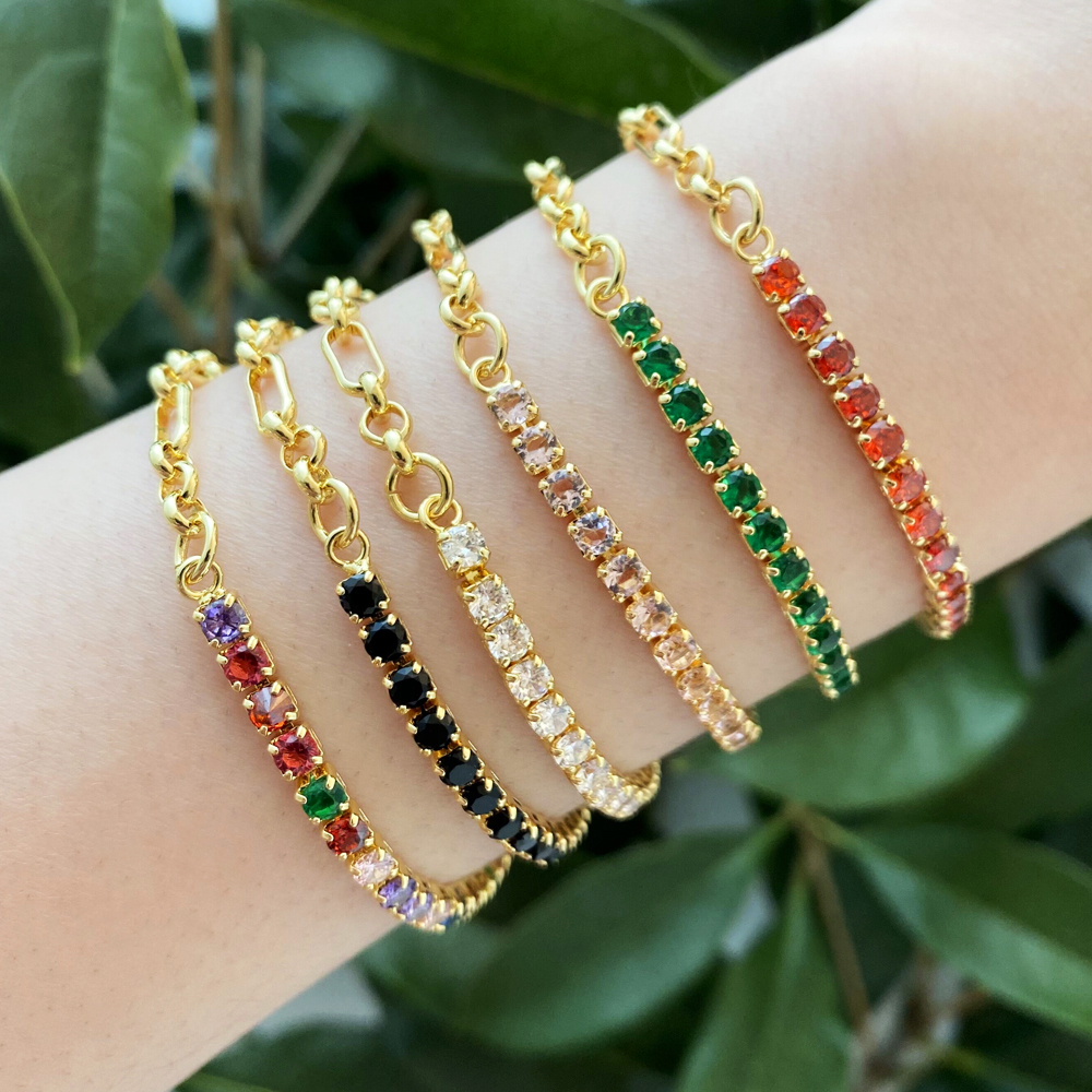 Elegant Color Block Copper Gold Plated Zircon Bracelets 1 Piece