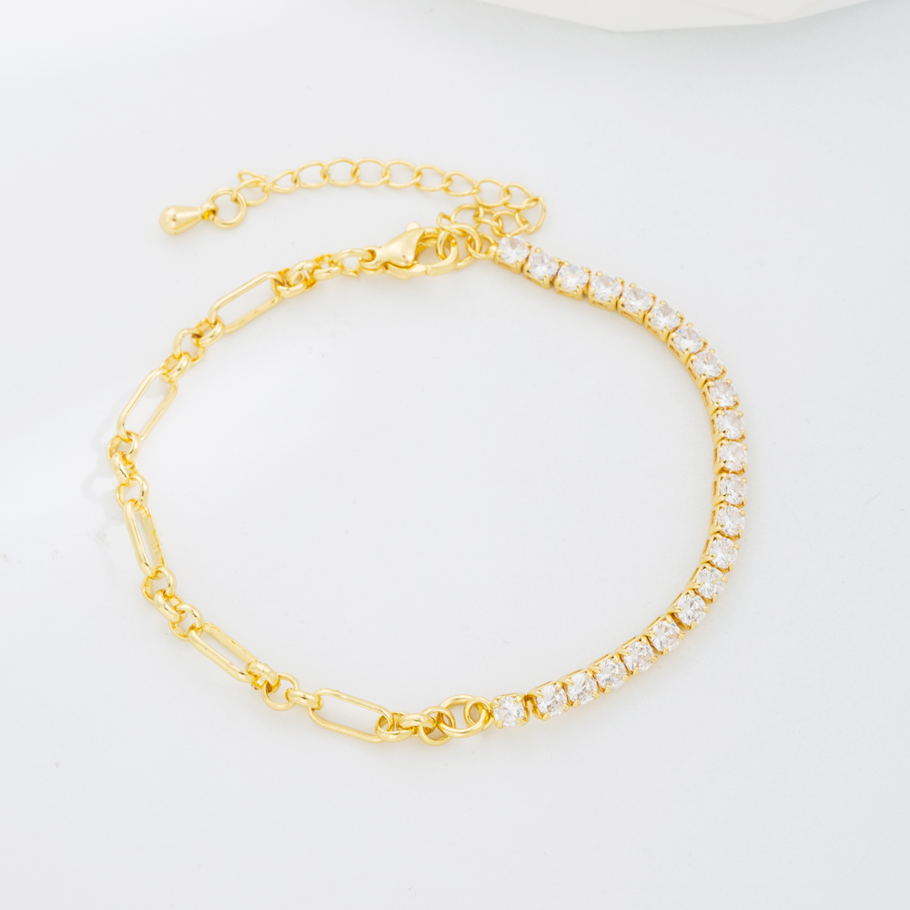 Elegant Color Block Copper Gold Plated Zircon Bracelets 1 Piece