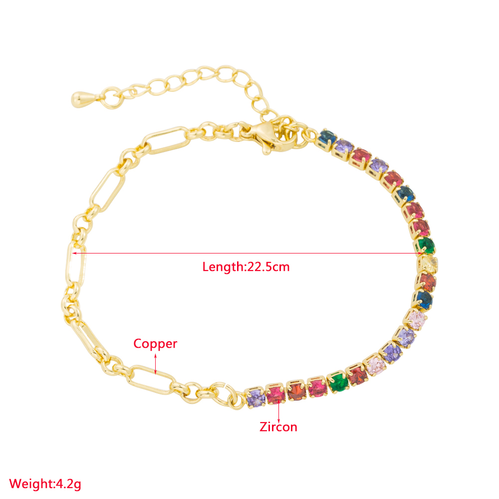 Elegant Color Block Copper Gold Plated Zircon Bracelets 1 Piece