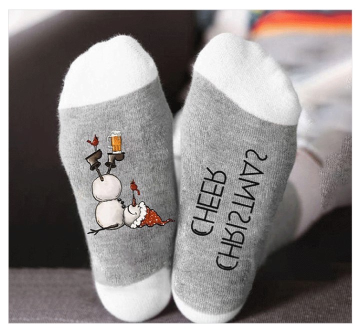 Unisex Casual Letter Snowman Cotton Crew Socks