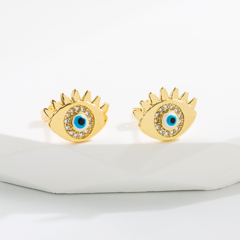 Fashion Devilu0027S Eye Copper Gold Plated Zircon Ear Studs 1 Pair