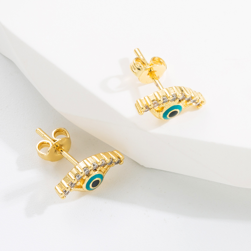 Fashion Devilu0027S Eye Copper Gold Plated Zircon Ear Studs 1 Pair