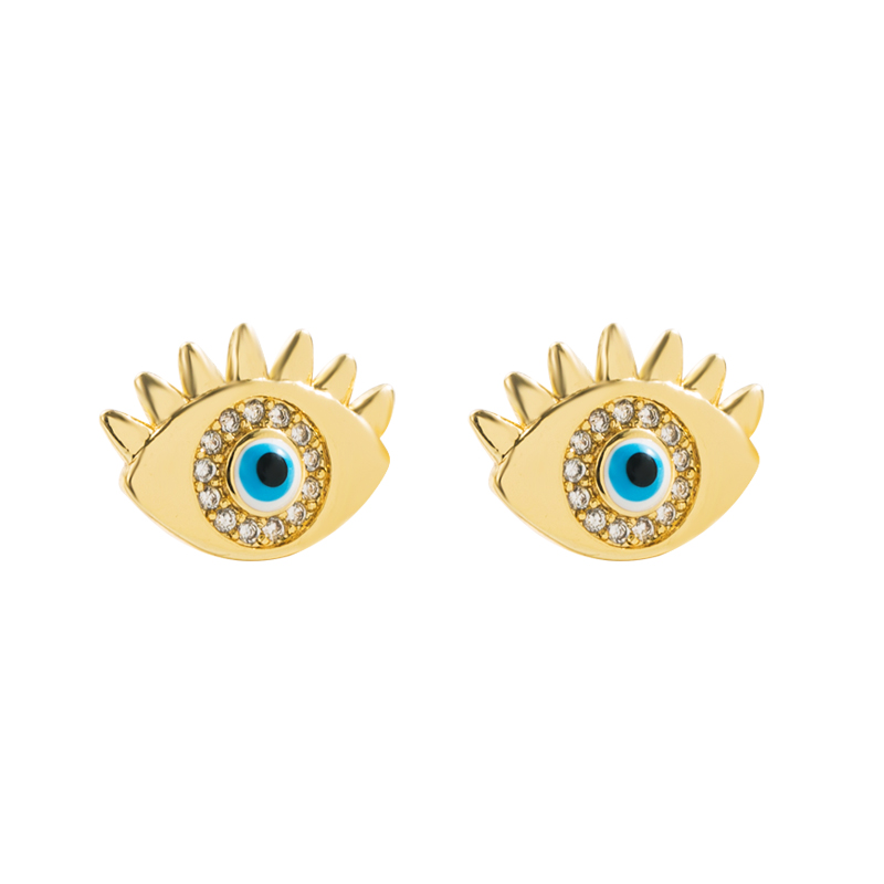 Fashion Devilu0027S Eye Copper Gold Plated Zircon Ear Studs 1 Pair