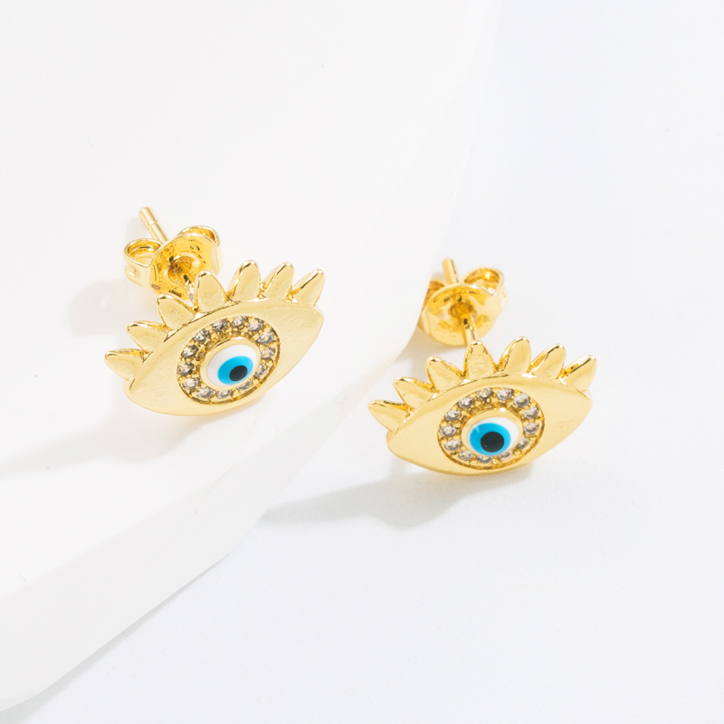 Fashion Devilu0027S Eye Copper Gold Plated Zircon Ear Studs 1 Pair