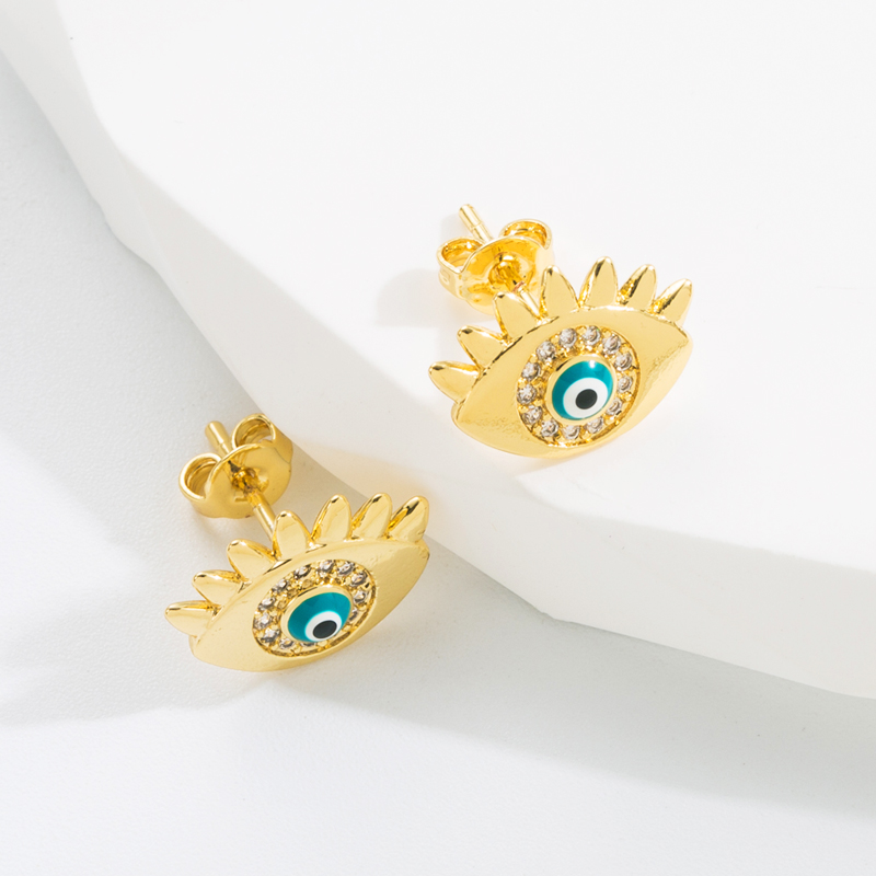 Fashion Devilu0027S Eye Copper Gold Plated Zircon Ear Studs 1 Pair