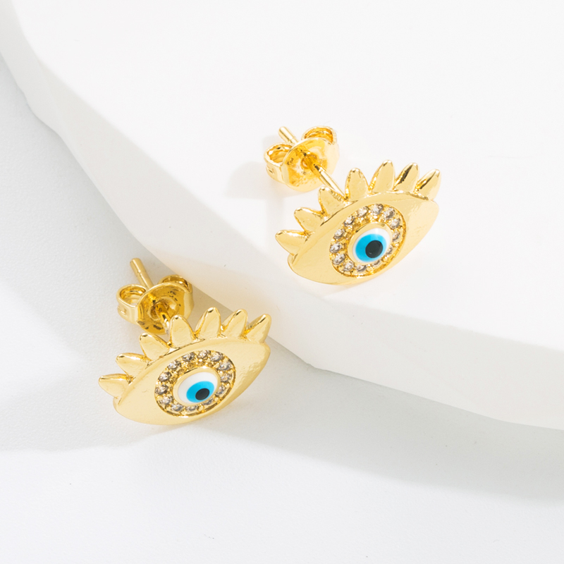 Fashion Devilu0027S Eye Copper Gold Plated Zircon Ear Studs 1 Pair