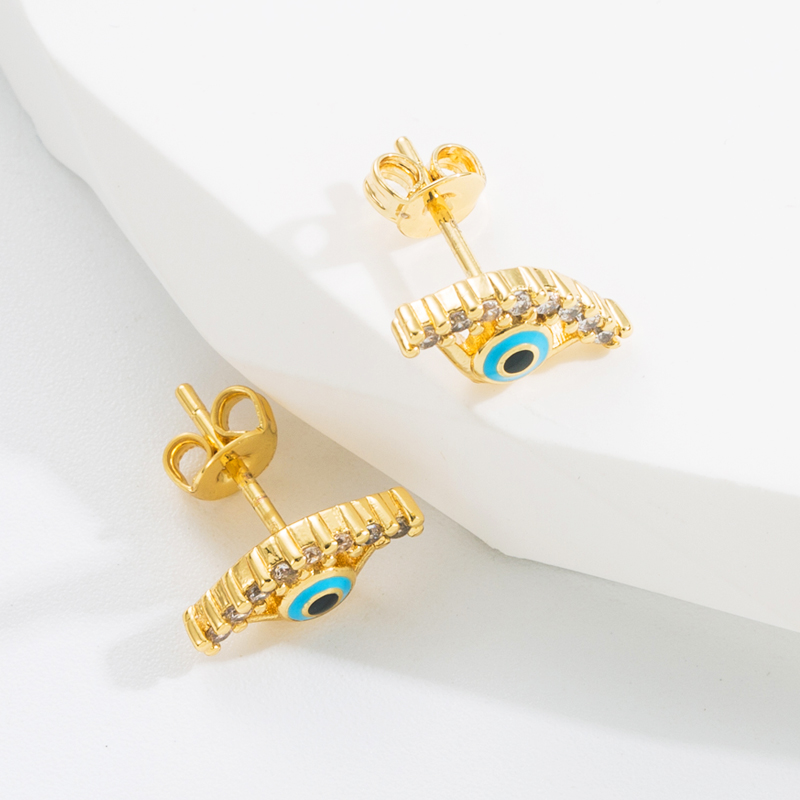 Fashion Devilu0027S Eye Copper Gold Plated Zircon Ear Studs 1 Pair