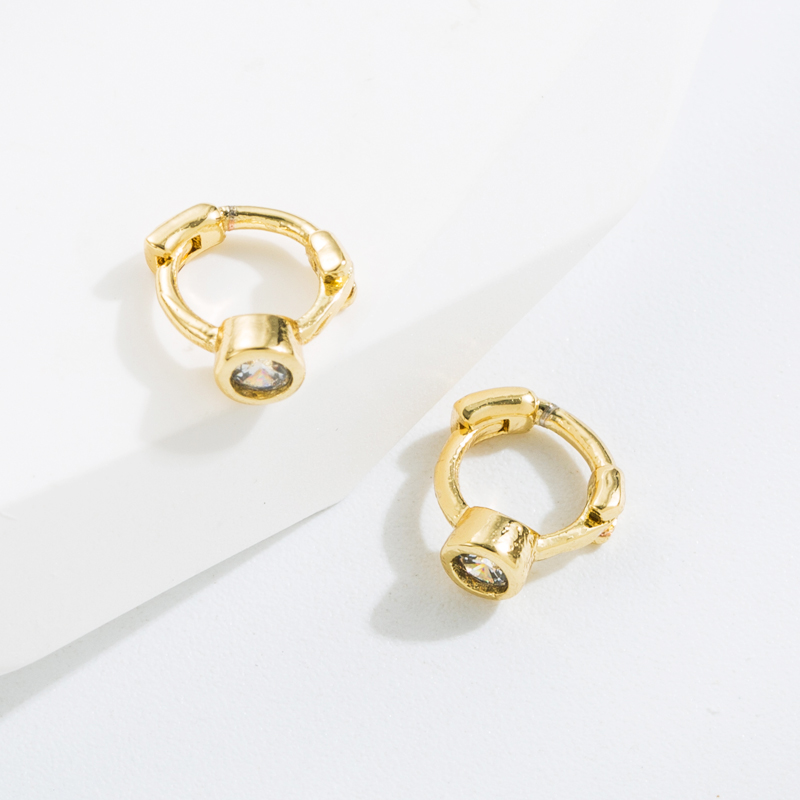 Fashion Geometric Copper Gold Plated Zircon Hoop Earrings 1 Pair