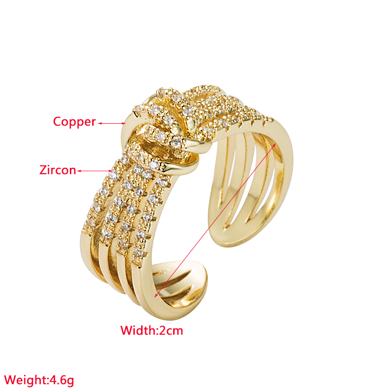 Elegant Leaf Copper Layered Gold Plated Zircon Open Ring 1 Pair