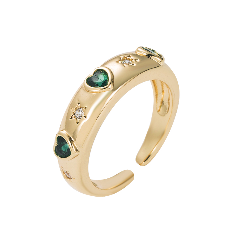 Fashion Heart Shape Flower Copper Gold Plated Zircon Open Ring 1 Piece