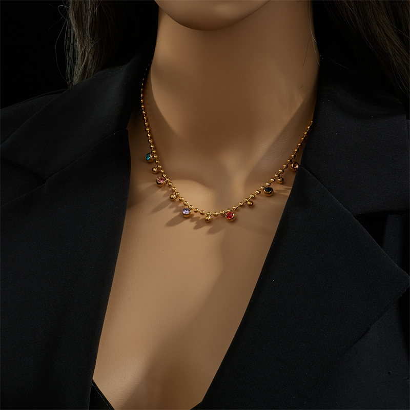 Basic Geometric Titanium Steel Gold Plated Rhinestones Necklace 1 Piece