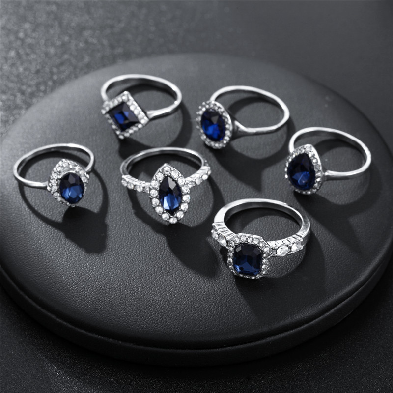 Fashion Square Oval Alloy Plating Inlay Rhinestones Womenu0027S Rings 6 Pieces