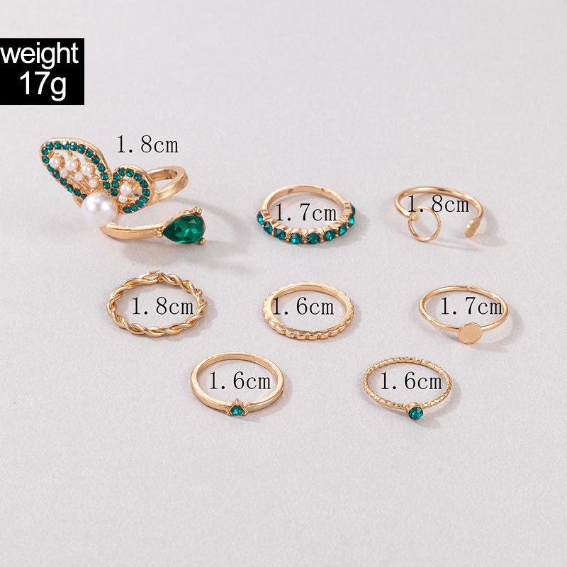 Classic Style Butterfly Alloy Inlay Rhinestones Womenu0027S Rings 8 Pieces