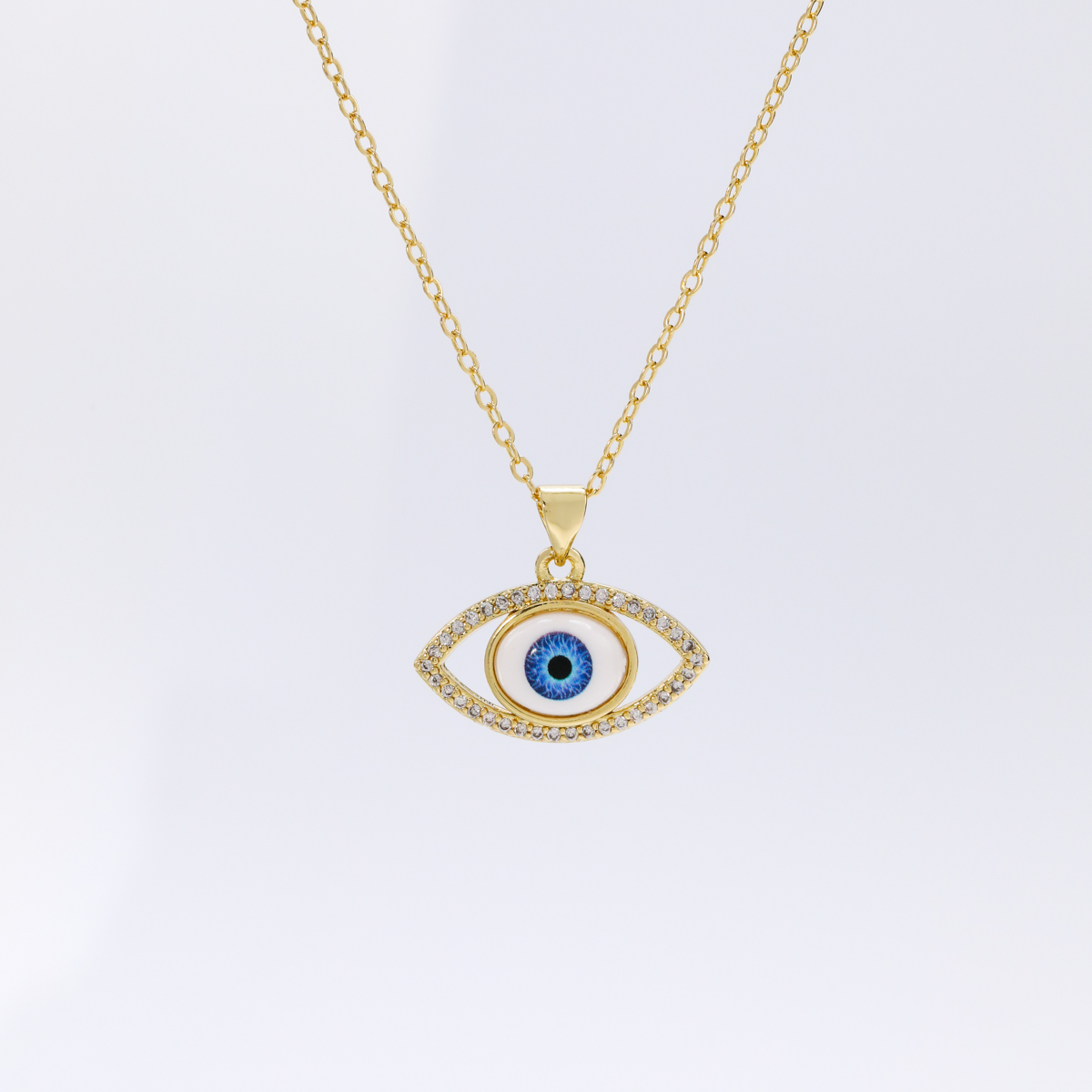 Simple Style Eye Copper Plating Rhinestones Pendant Necklace 1 Piece