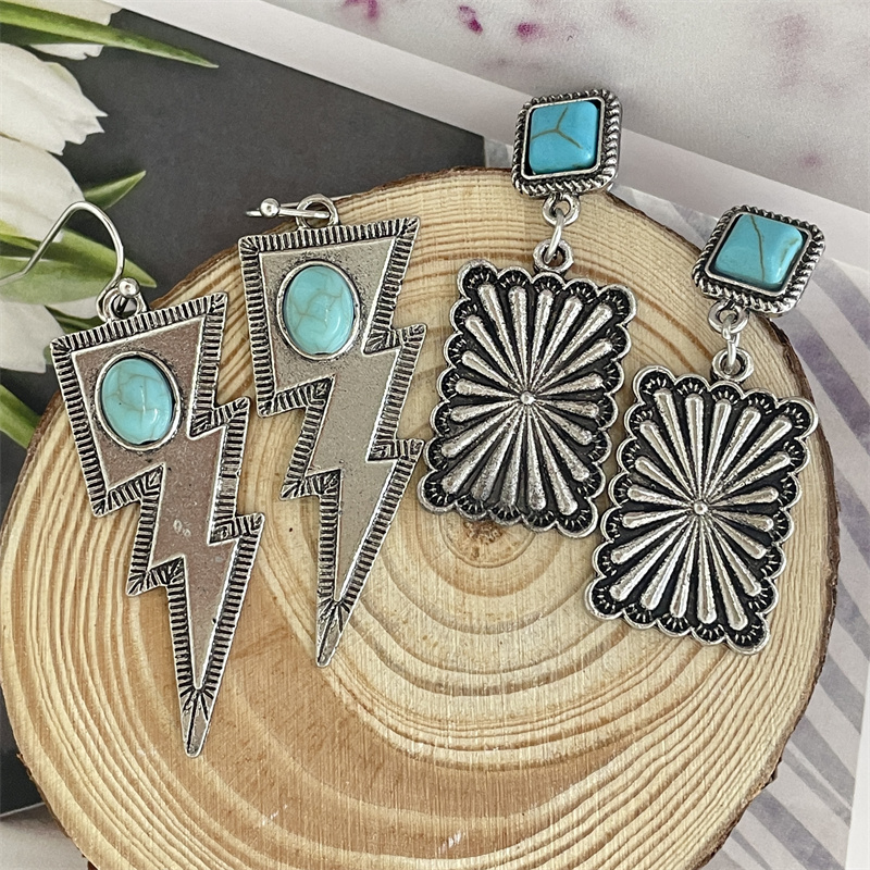 Vintage Style Lightning Alloy Plating Turquoise Womenu0027S Drop Earrings 1 Pair