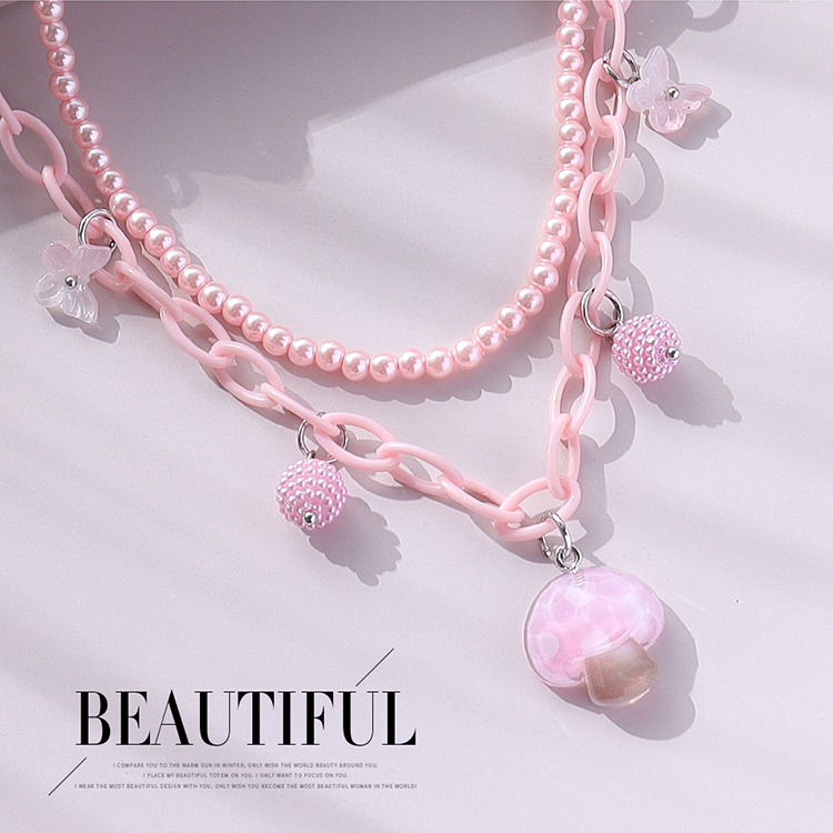 Cute Mushroom Butterfly Alloy Resin Beaded Womenu0027S Layered Necklaces