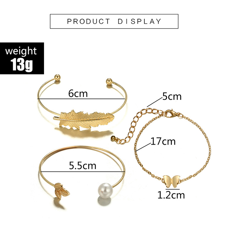 Fashion Leaf Butterfly Alloy Plating Artificial Pearls Unisex Bangle 3 Piece Set