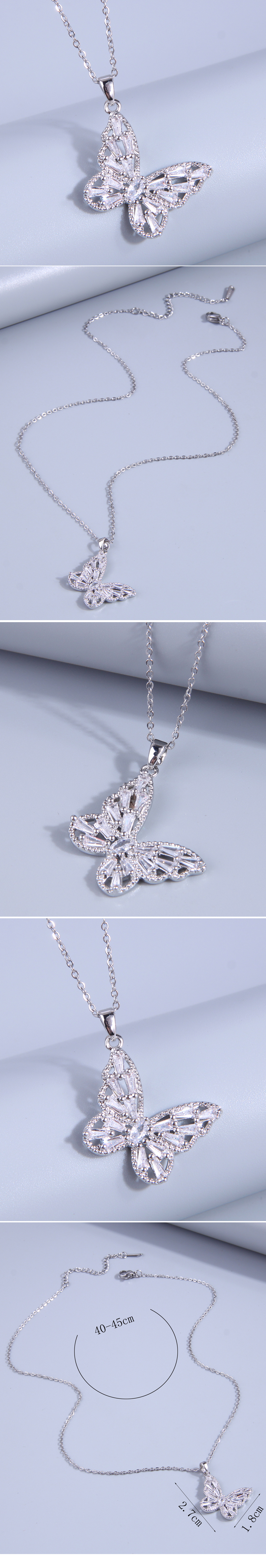 Fashion Butterfly Copper Inlay Zircon Pendant Necklace 1 Piece