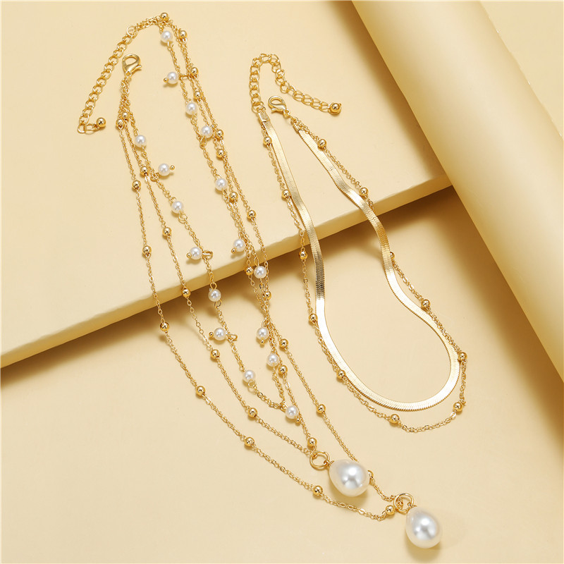 Retro Geometric Imitation Pearl Alloy Womenu0027S Necklace 2 Pieces