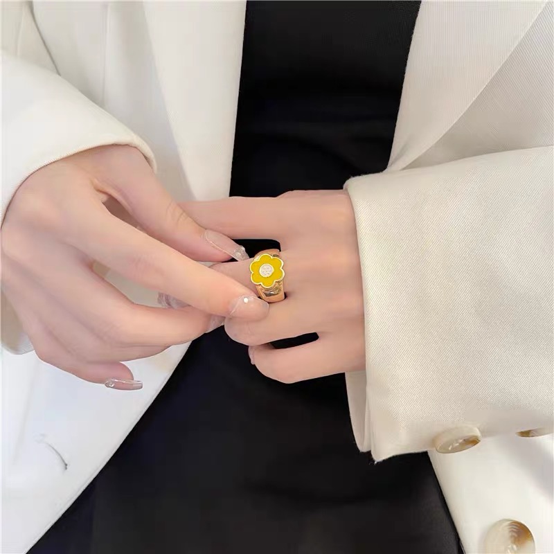 Simple Style Flower Alloy Enamel Plating Unisex Rings 1 Piece