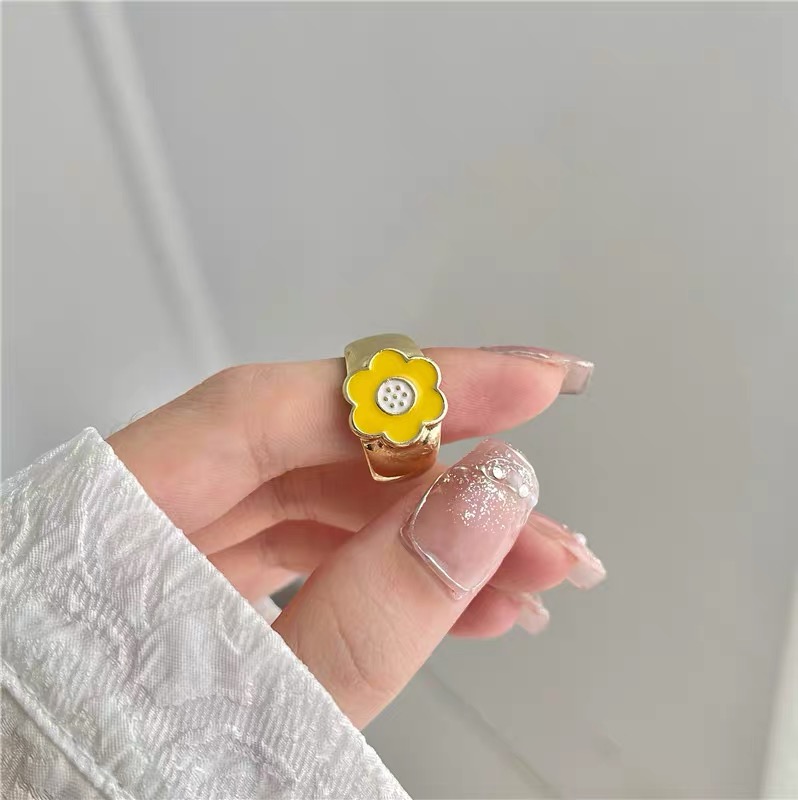 Simple Style Flower Alloy Enamel Plating Unisex Rings 1 Piece