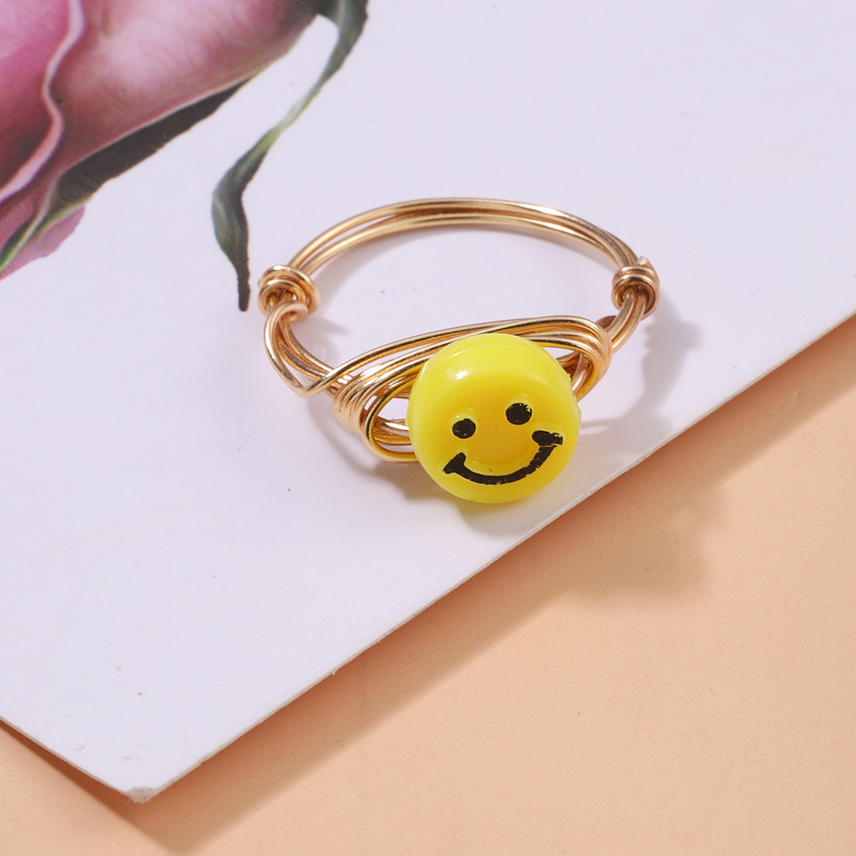 Simple Style Smiley Face Alloy Knitting Twist Glass Bead Womenu0027S Rings 1 Piece