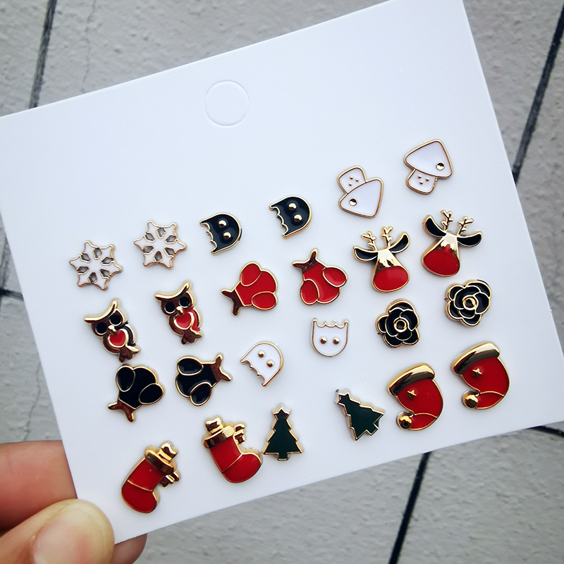 Fashion Christmas Hat Mushroom Elk Alloy Christmas Womenu0027S Ear Studs 1 Set