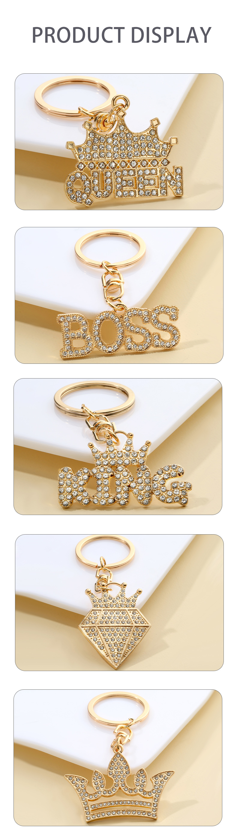 Fashion Letter Crown Alloy Inlay Rhinestones Bag Pendant Keychain 1 Piece