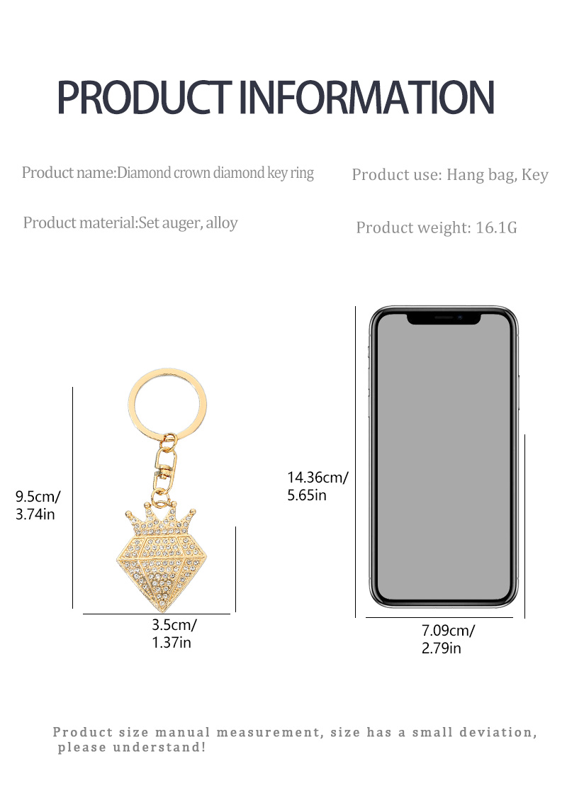 Fashion Letter Crown Alloy Inlay Rhinestones Bag Pendant Keychain 1 Piece