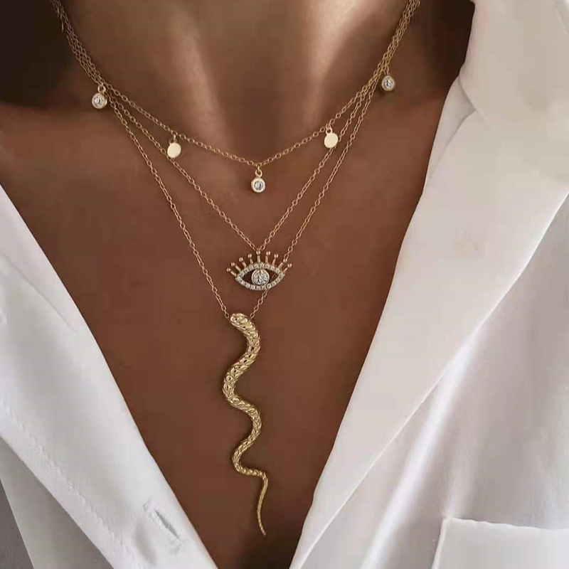 Fashion Round Snake Alloy Rhinestones Womenu0027S Layered Necklaces Pendant Necklace 1 Piece