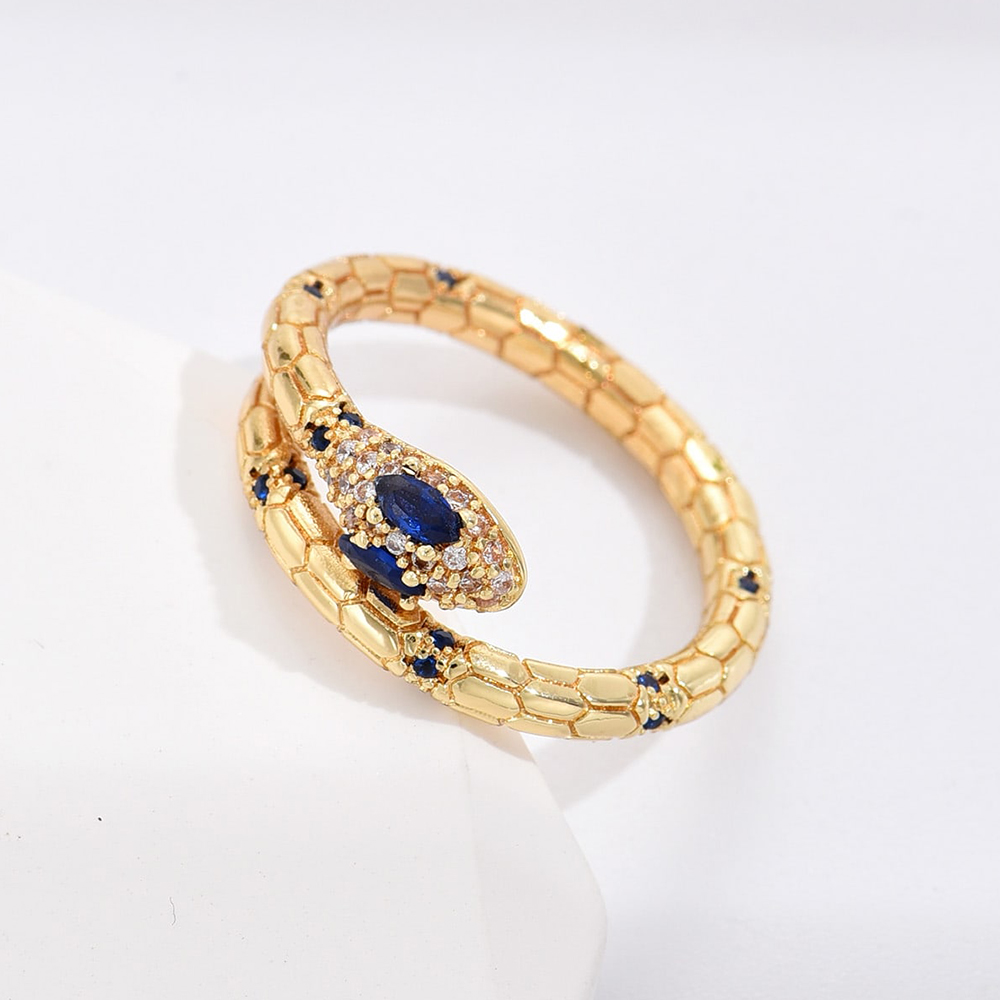 Fashion Snake Copper Gold Plated Zircon Open Ring 1 Piece