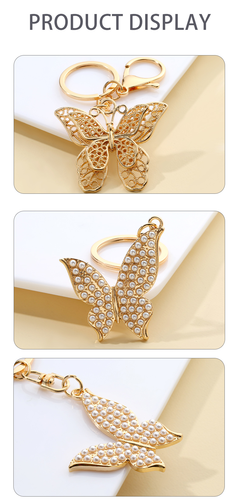 Retro Butterfly Imitation Pearl Alloy Epoxy Bag Pendant Keychain 1 Piece
