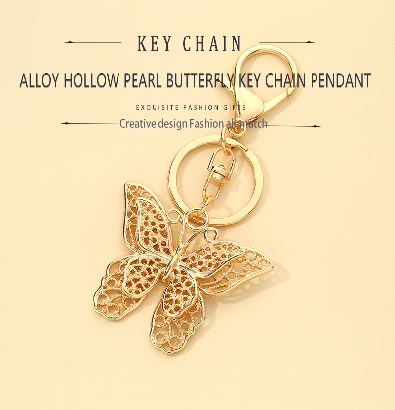 Retro Butterfly Imitation Pearl Alloy Epoxy Bag Pendant Keychain 1 Piece