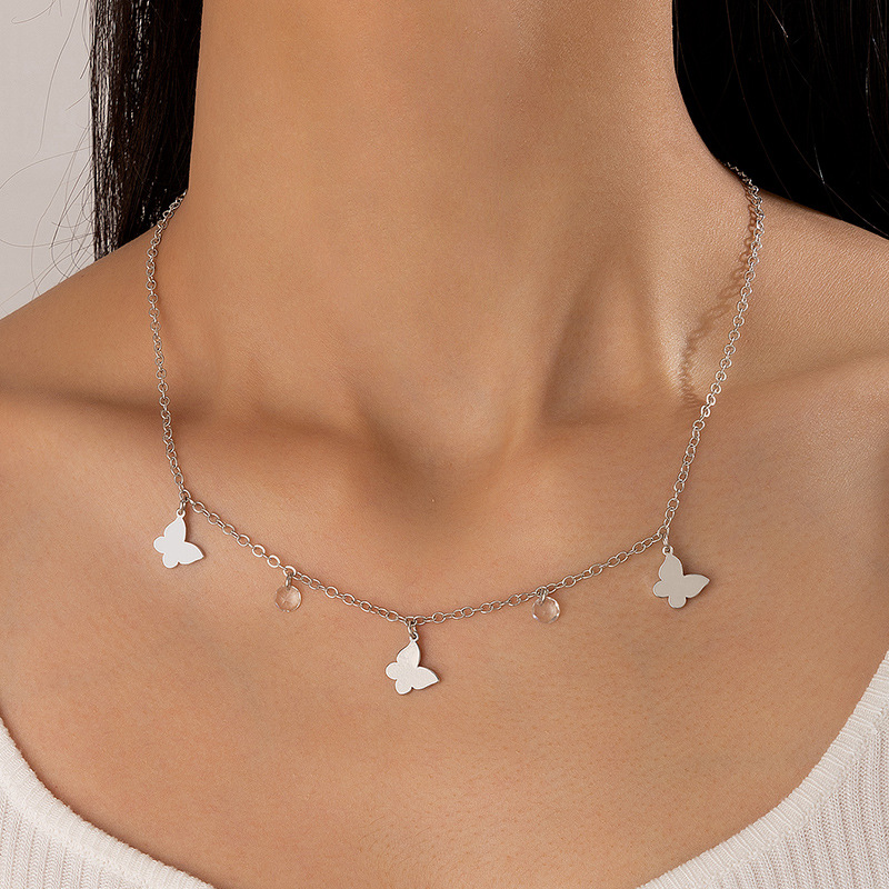 Fashion Butterfly Alloy Rhinestones Unisex Pendant Necklace 1 Piece