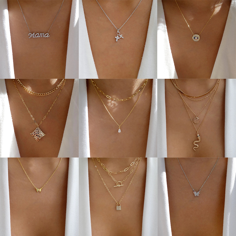 Fashion Letter Snake Alloy Rhinestones Womenu0027S Layered Necklaces Pendant Necklace 1 Piece