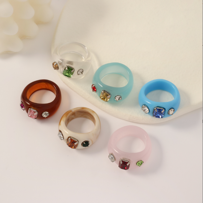 Cute Geometric Arylic Inlay Rhinestones Unisex Rings 1 Piece