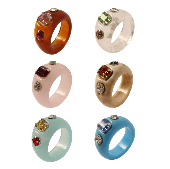 Cute Geometric Arylic Inlay Rhinestones Unisex Rings 1 Piece