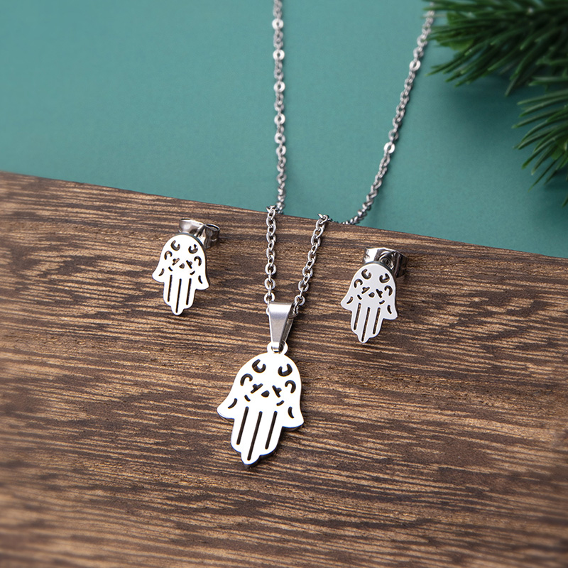 Simple Style Hand Of Fatima Stainless Steel Plating Hollow Out Womenu0027S Earrings Necklace 1 Set