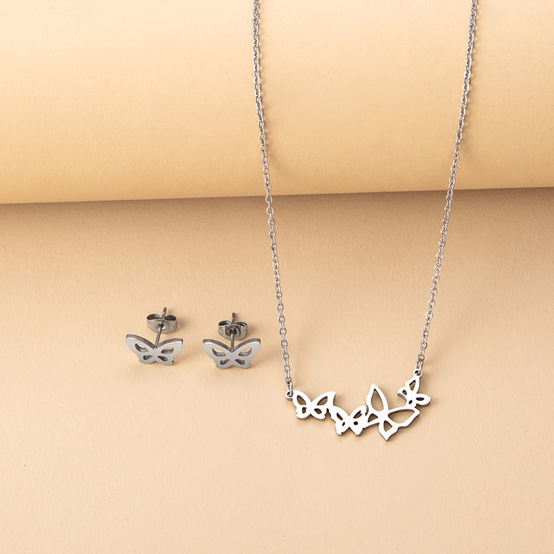 Fashion Butterfly Stainless Steel Hollow Out Jewelry Set 1 Set