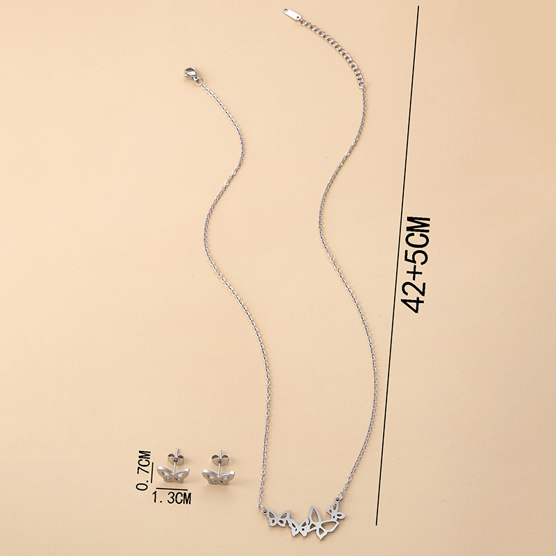 Fashion Butterfly Stainless Steel Hollow Out Jewelry Set 1 Set