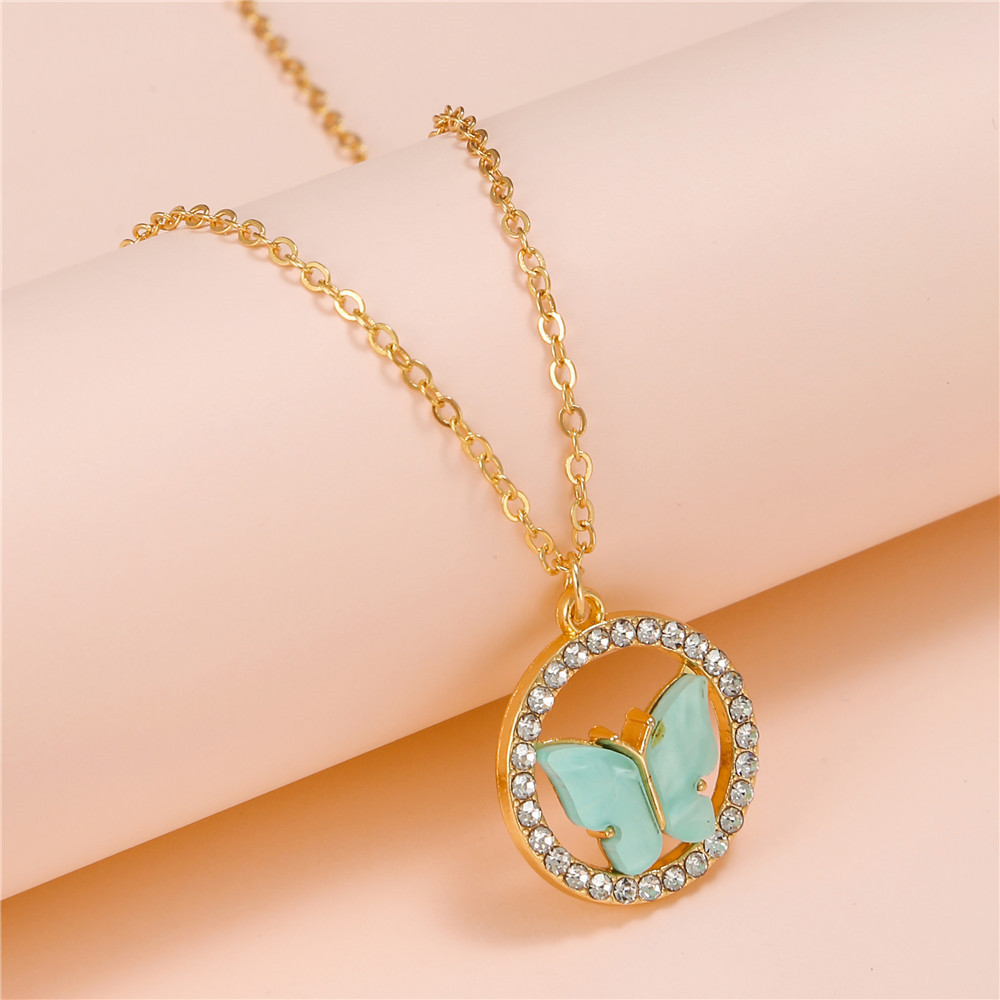 Fashion Round Butterfly Alloy Inlay Rhinestones Womenu0027S Necklace 1 Piece