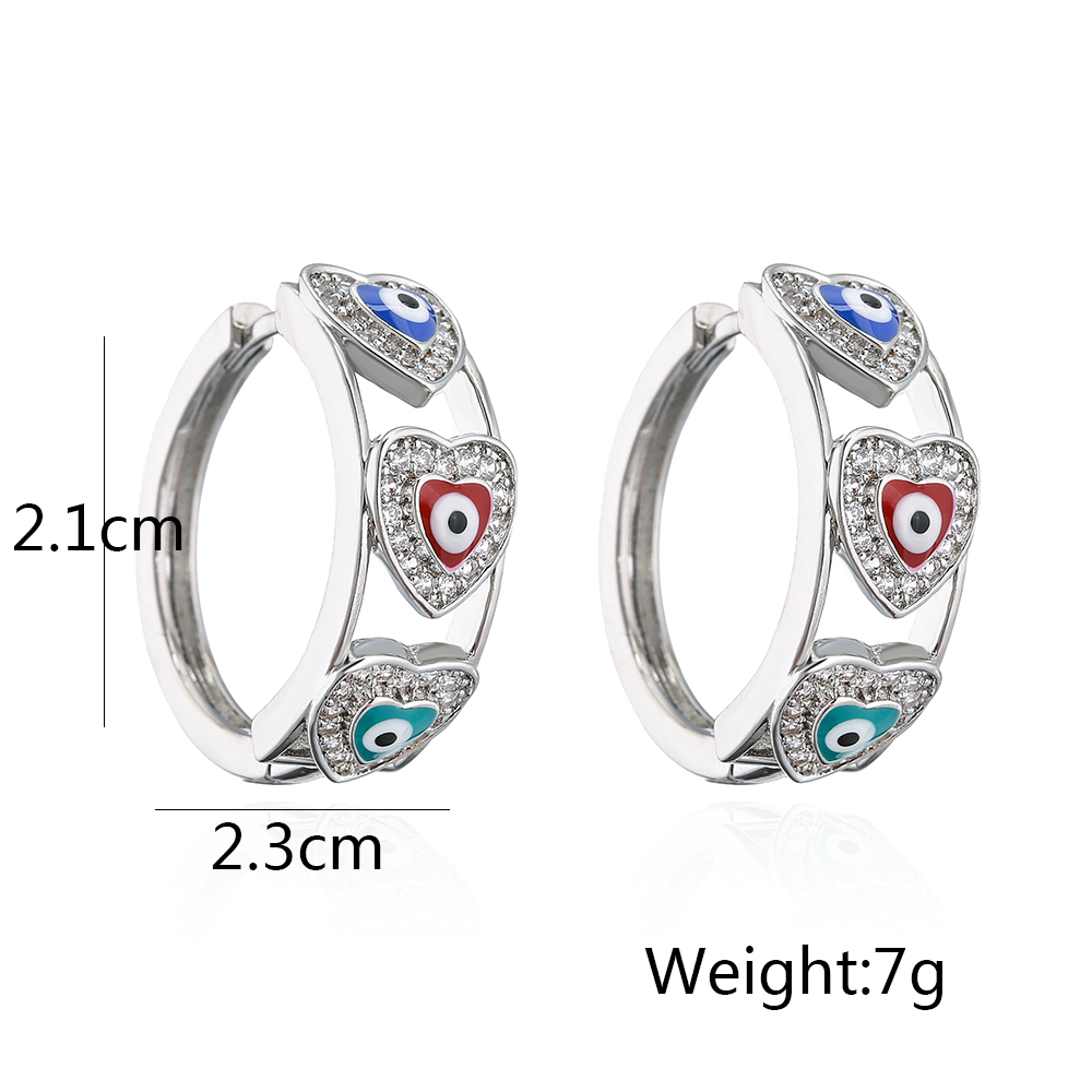 Fashion Devilu0027S Eye Heart Shape Copper Enamel Gold Plated Zircon Hoop Earrings 1 Pair