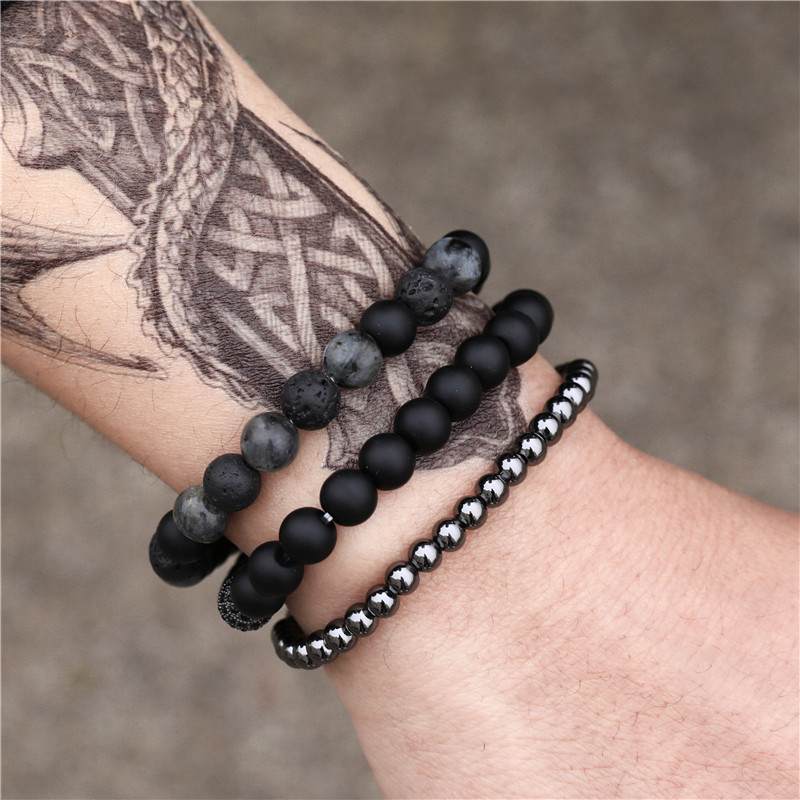 Fashion Solid Color Alloy Volcanic rock Beaded Womenu0027S Bracelets 3 Pieces