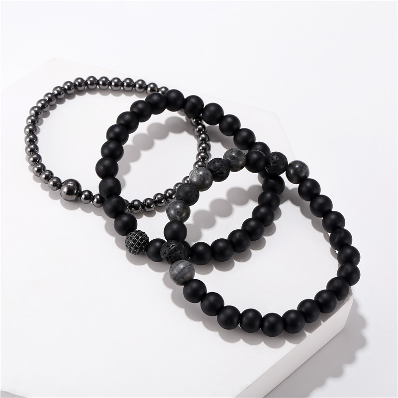 Fashion Solid Color Alloy Volcanic rock Beaded Womenu0027S Bracelets 3 Pieces