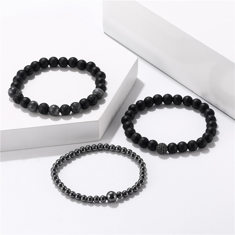 Fashion Solid Color Alloy Volcanic rock Beaded Womenu0027S Bracelets 3 Pieces