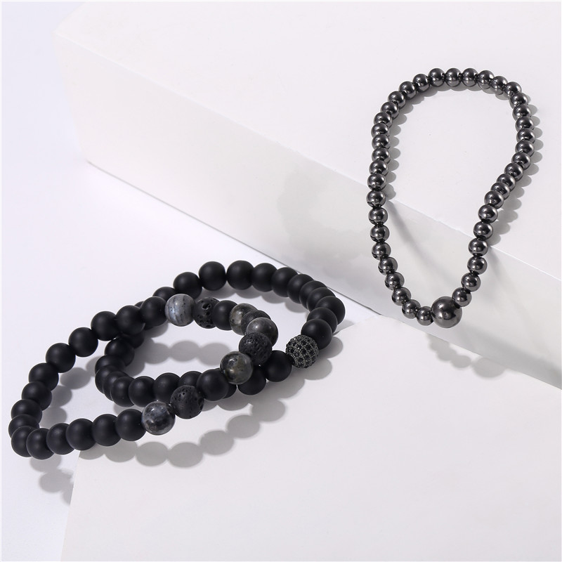 Fashion Solid Color Alloy Volcanic rock Beaded Womenu0027S Bracelets 3 Pieces