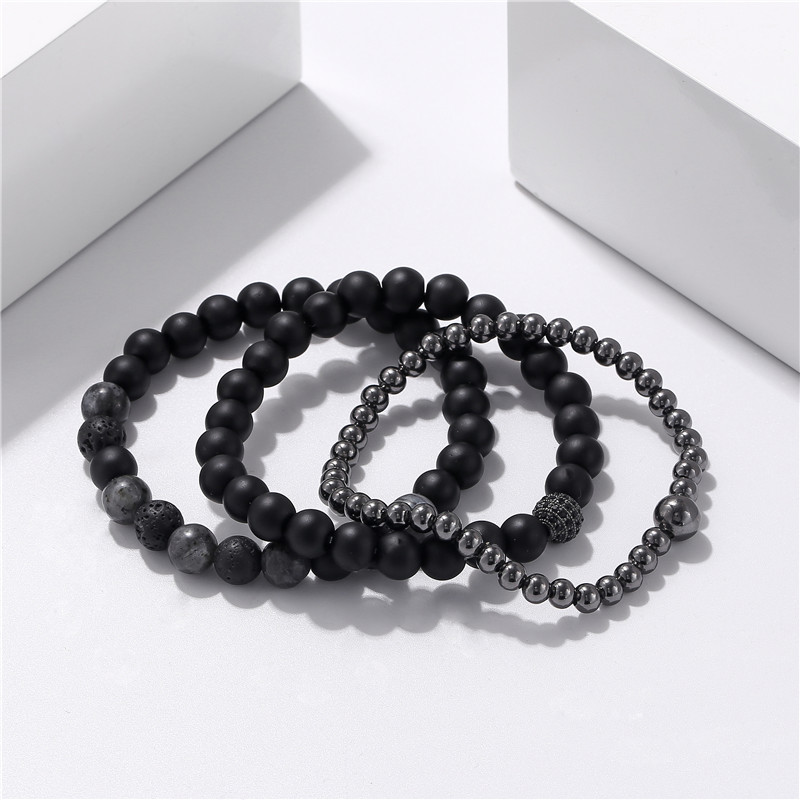 Fashion Solid Color Alloy Volcanic rock Beaded Womenu0027S Bracelets 3 Pieces