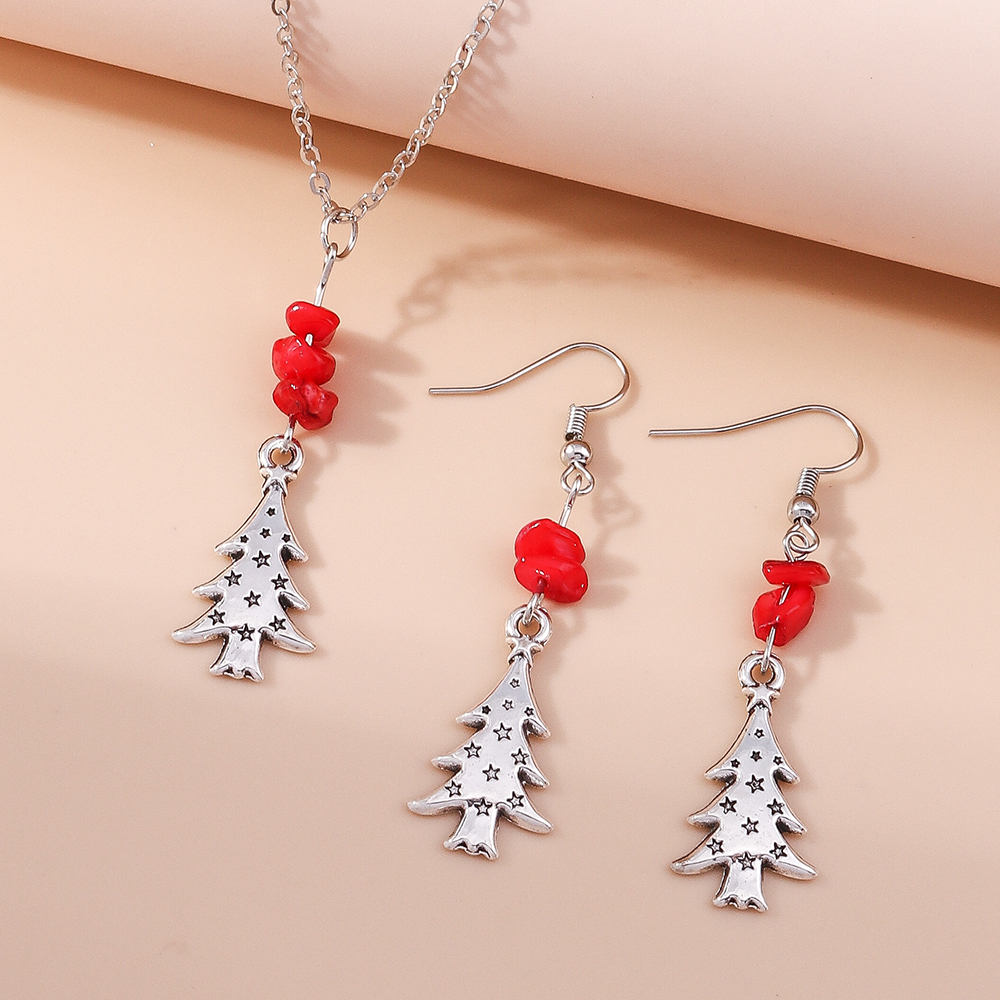 Fashion Christmas Tree Alloy Patchwork Womenu0027S Earrings Necklace 1 Set